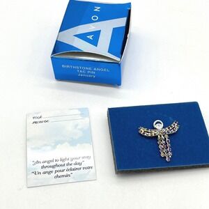 Avon Birthstone Angel Tac Pin January‎ Rhinestone Brooch in Box New